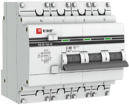 Автомат дифференциального тока АВДТ EKF PROxima АД-32 4п 40А 300мА 4,5кА C тип AC картинка